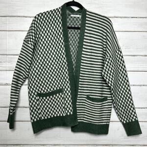 Staccato Green Mixed Pattern Open Front Cardigan Sweater Size Medium